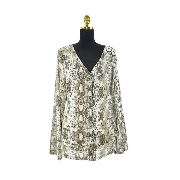 INC Snake Skin Print Tie Front Blouse - Size XXL - Picture 1 of 5